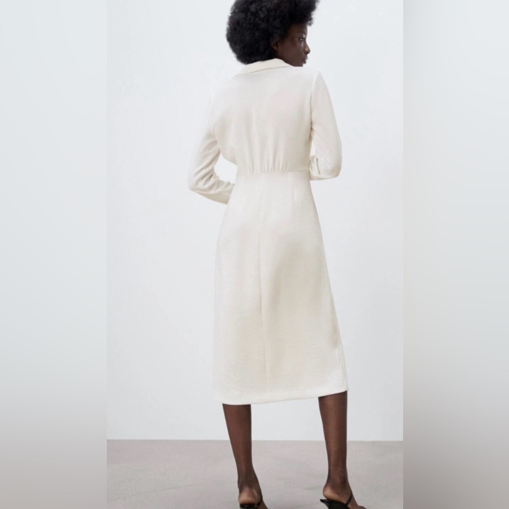 Zara White Ivory Midi Wrap Dress NWT - Picture 6 of 7